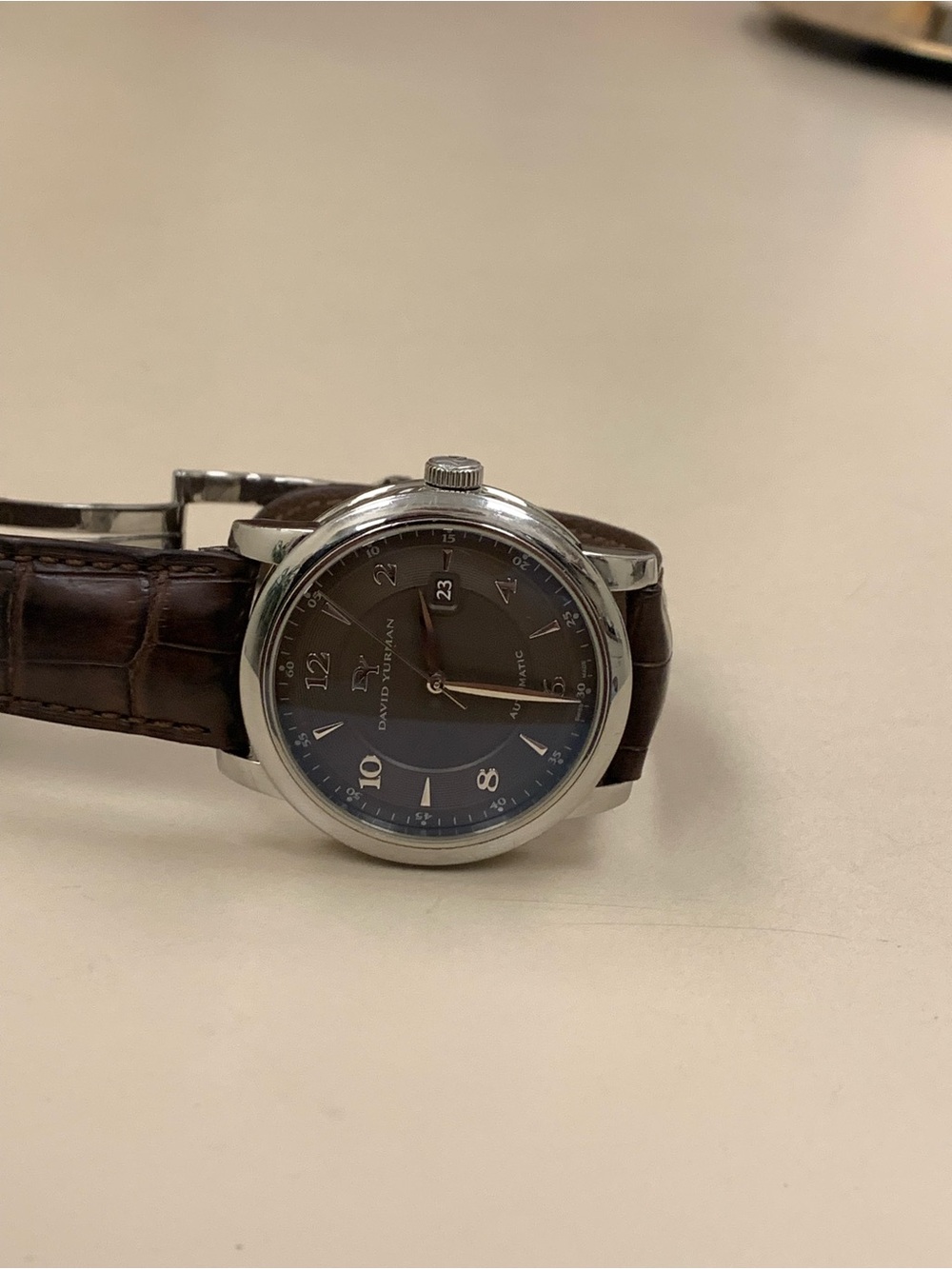 David Yurman Men's Brown Dial Stainless Steel Watch with Brown Leather Strap